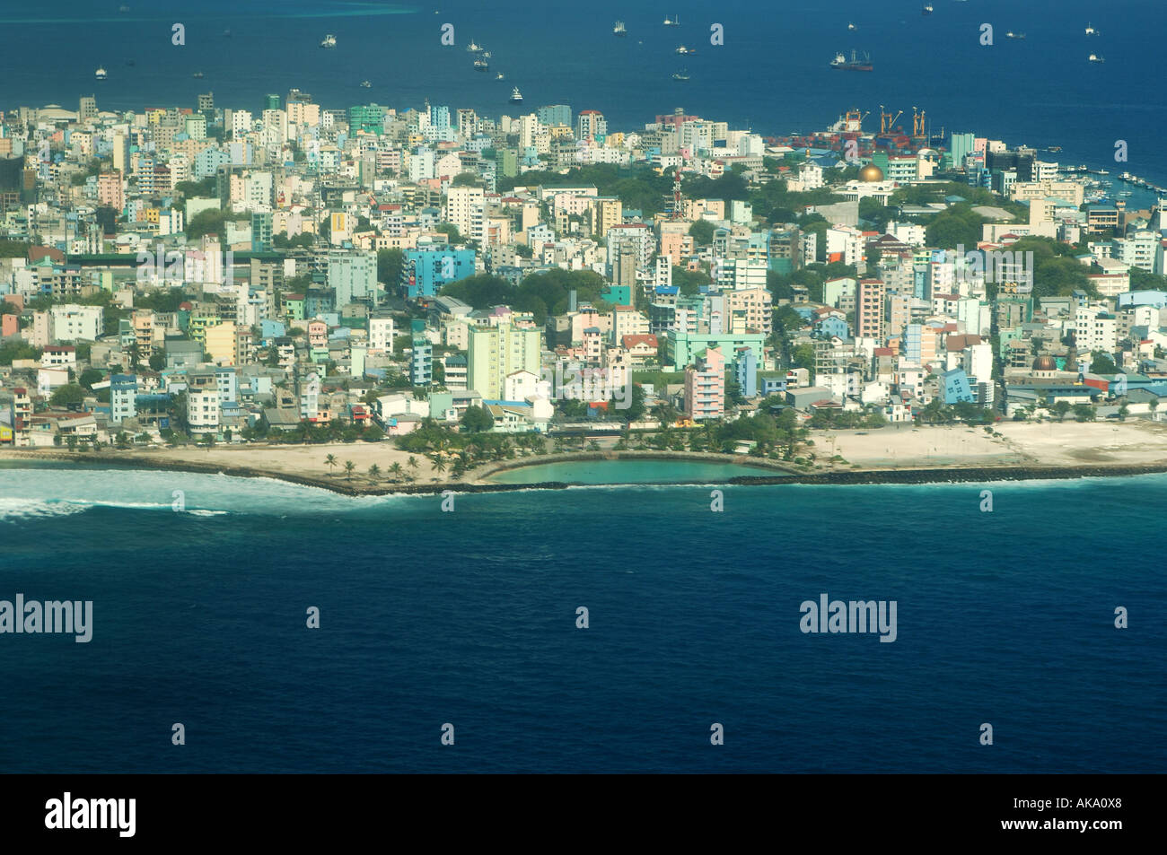 Maldive vista aerea del capitale di Male nell'Oceano Indiano Foto Stock