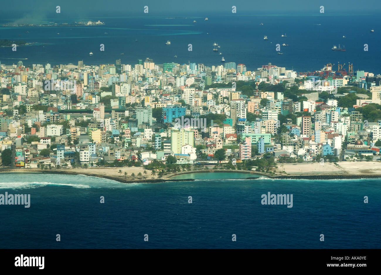 Maldive vista aerea del capitale di Male nell'Oceano Indiano Foto Stock