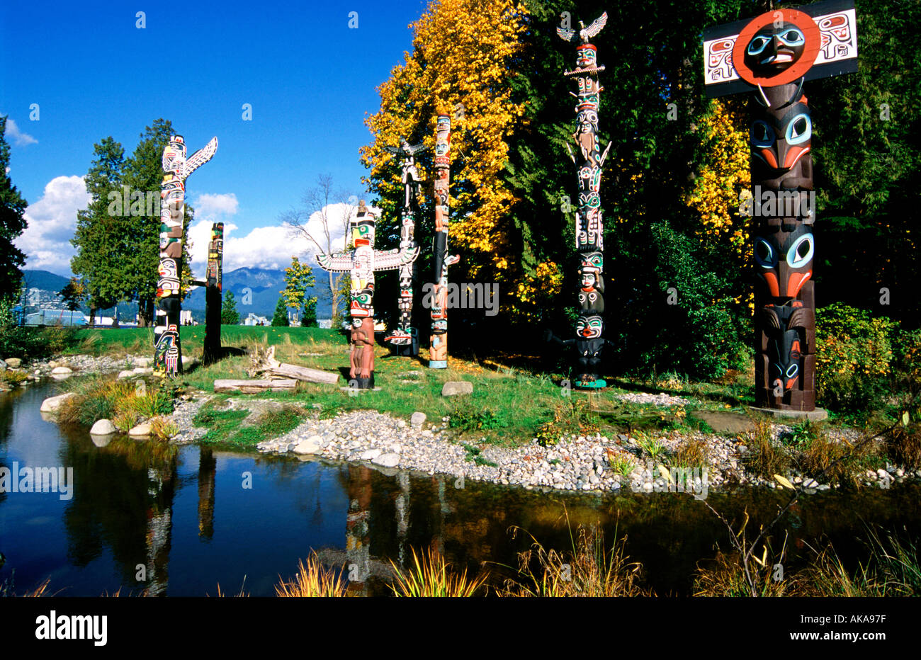 Totem Stanley Park a Vancouver British Columbia Canada Foto Stock