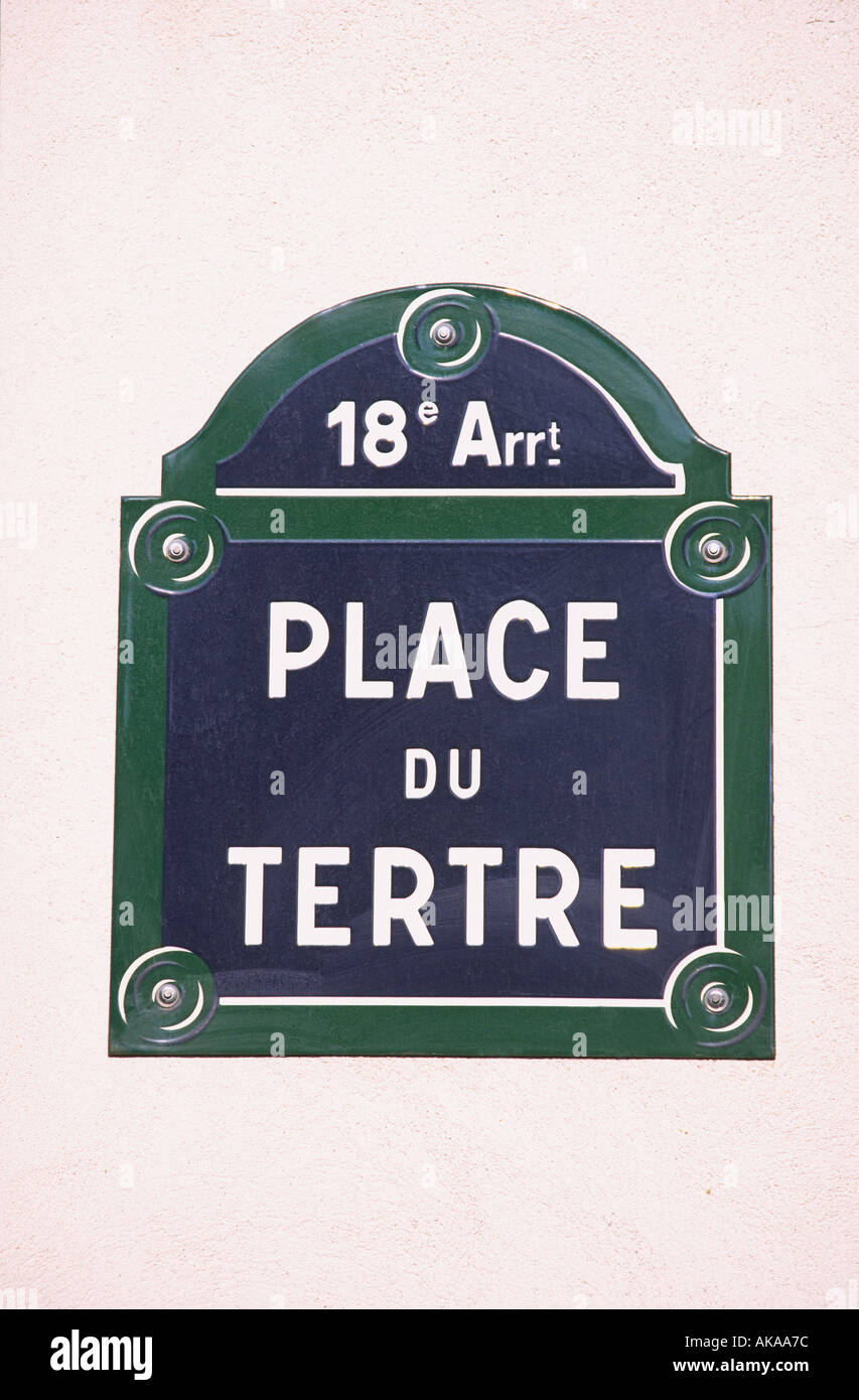 Place du Tertre segno Montmartre Parigi Francia Foto Stock