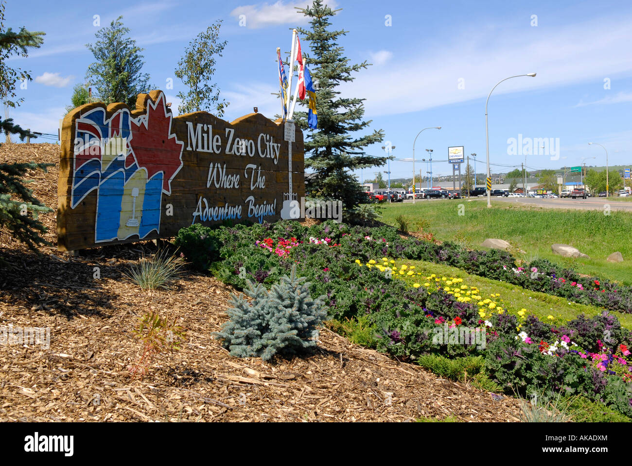 Dawson Creek British Columbia B C Canada miglio Zero City al possibile ALCAN Alaska Alaskan autostrada Foto Stock