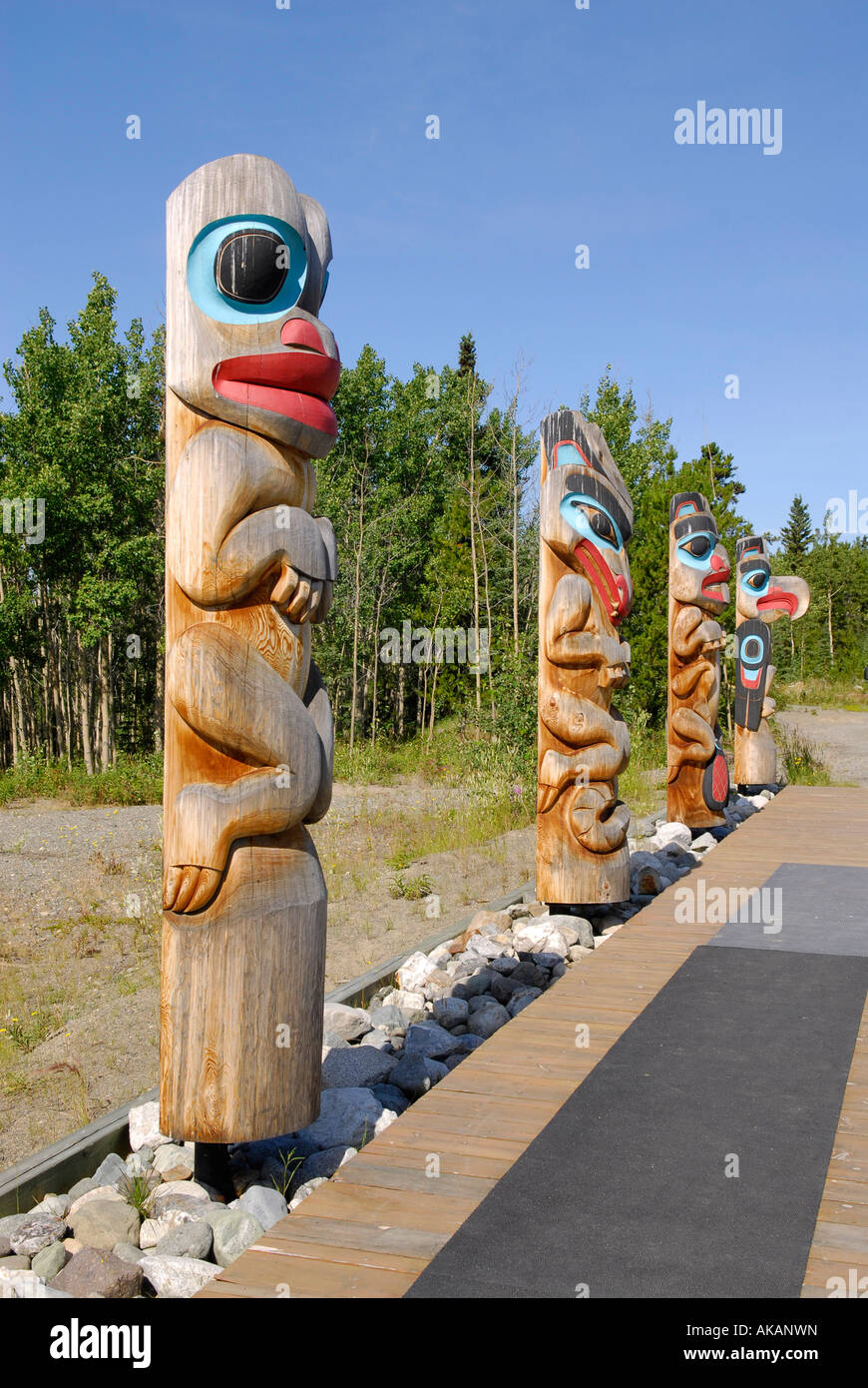 Il Teslin Tlingit Heritage Centre Centre Teslin Yukon Territory Canada Alaska Highway ALCAN Al può Native American Totem arte Foto Stock