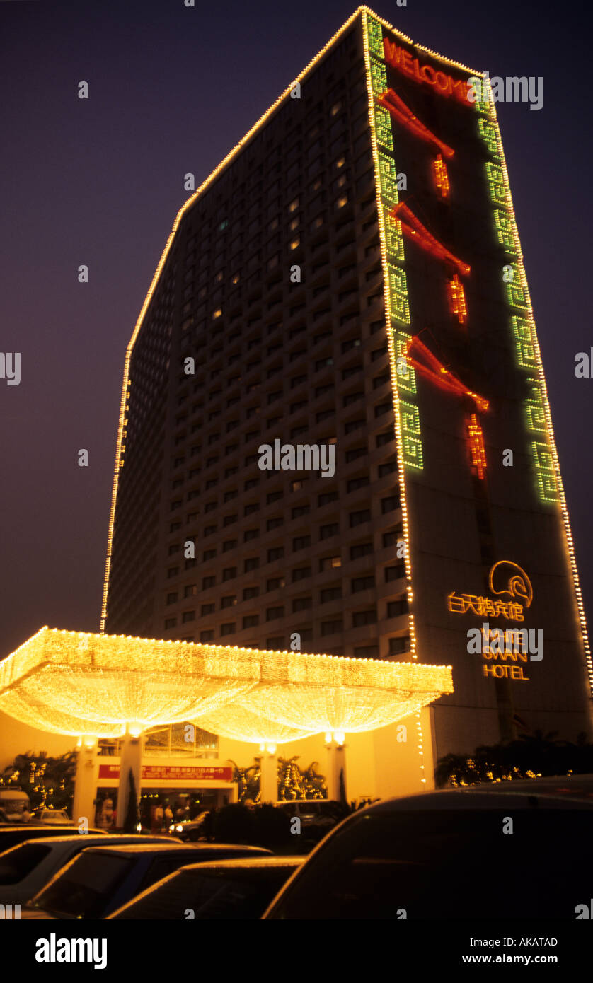 White Swan Hotel esterno da notte Guangzhou in Cina Foto Stock