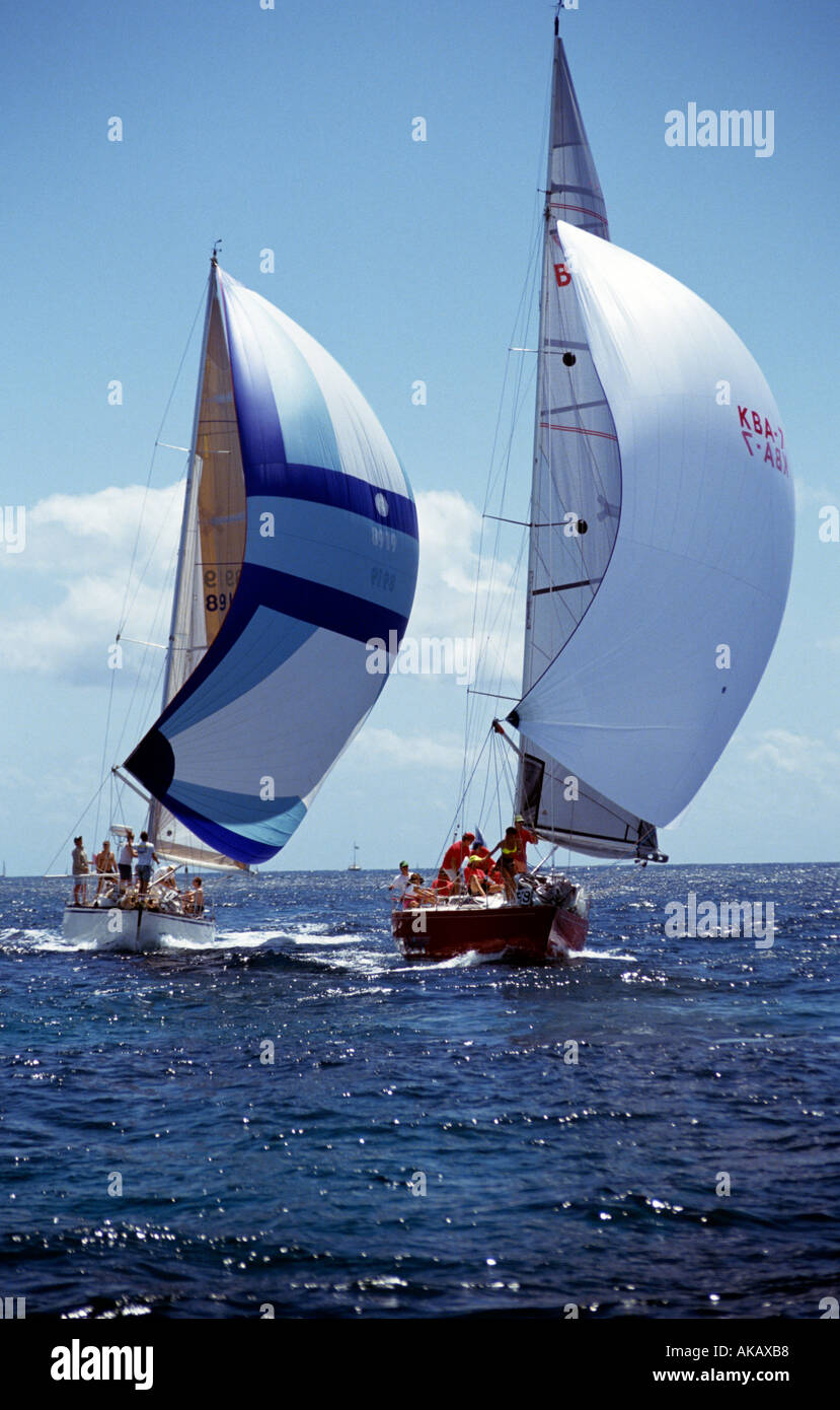 Due Yachts racing con spinnaker Foto Stock