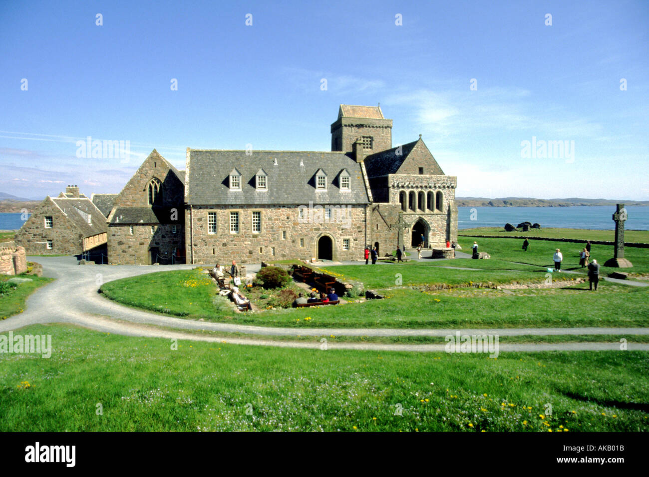 Abbazia di Iona Iona Scozia in una giornata di sole vista da ovest Foto Stock