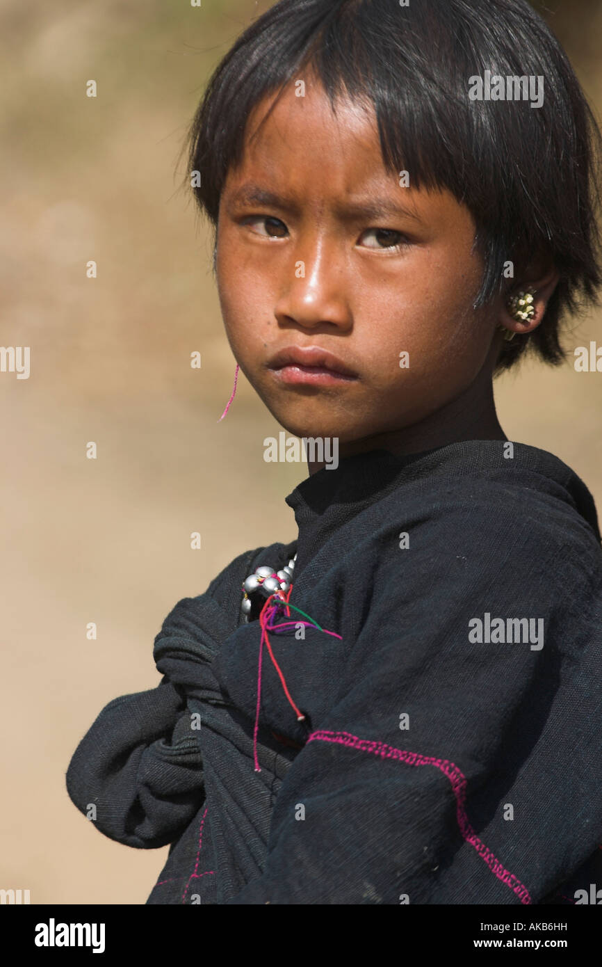 Myanmar, Kengtung (Kyaing Tong), Myanmar, Kengtung (Kyaing Tong), Ann ragazze Num Lin Mai Akha village Foto Stock