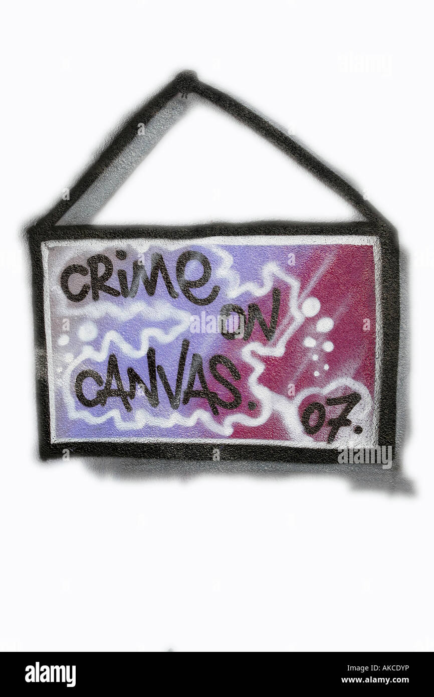 Grafitti firmare la criminalità su tela isolato su bianco Foto Stock