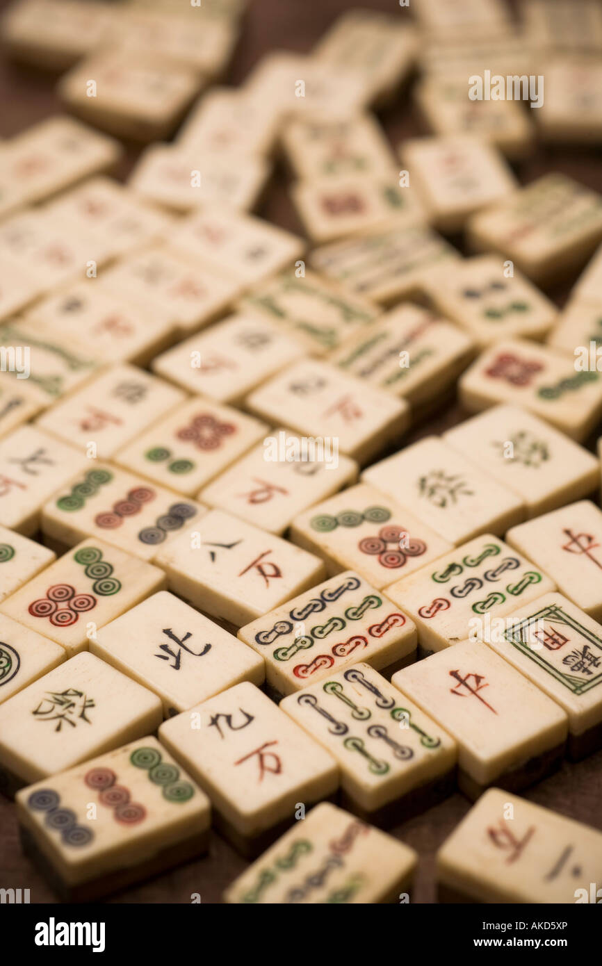 Mahjong piastrelle realizzate da osso. Foto Stock