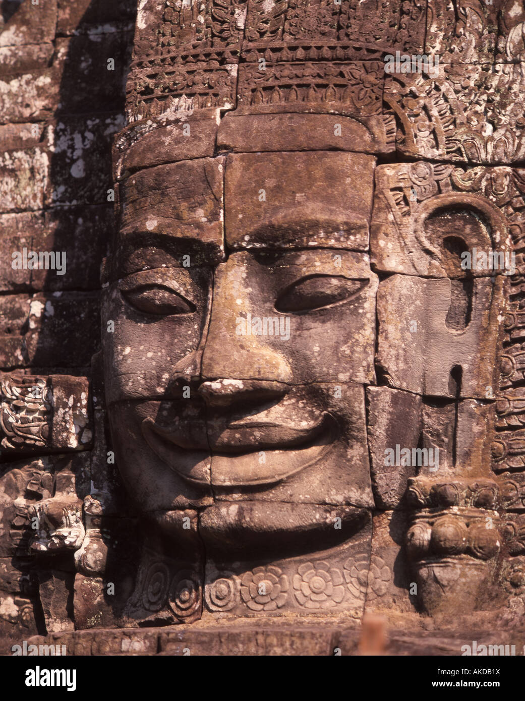 Volti di Avalokiteshvara, tempio Bayon, Angkor Thom, Siem Reap, Cambogia Foto Stock