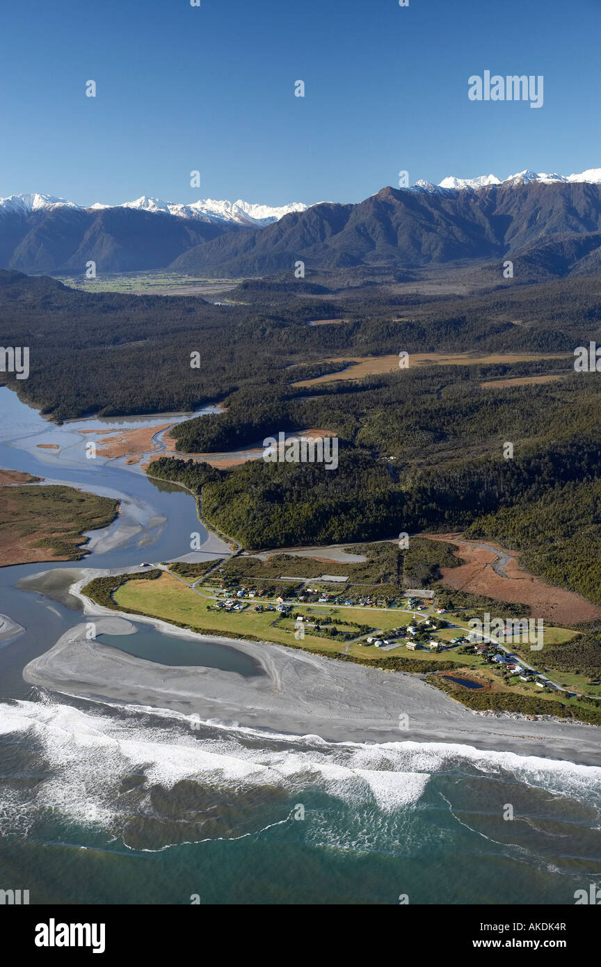 Okarito e Okarito laguna costa ovest di Isola del Sud della Nuova Zelanda antenna Foto Stock