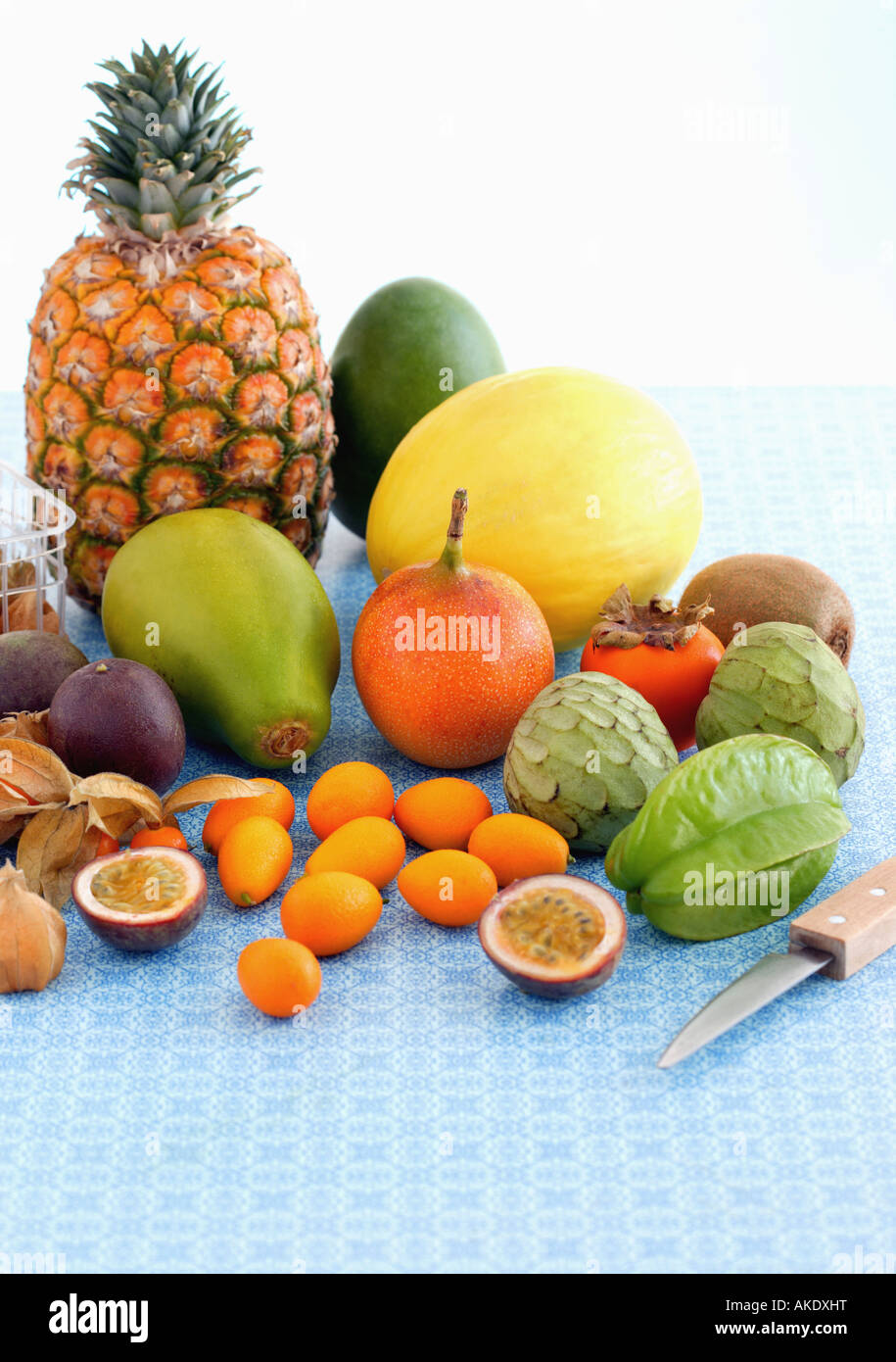 Disposizione di frutta esotica Foto Stock