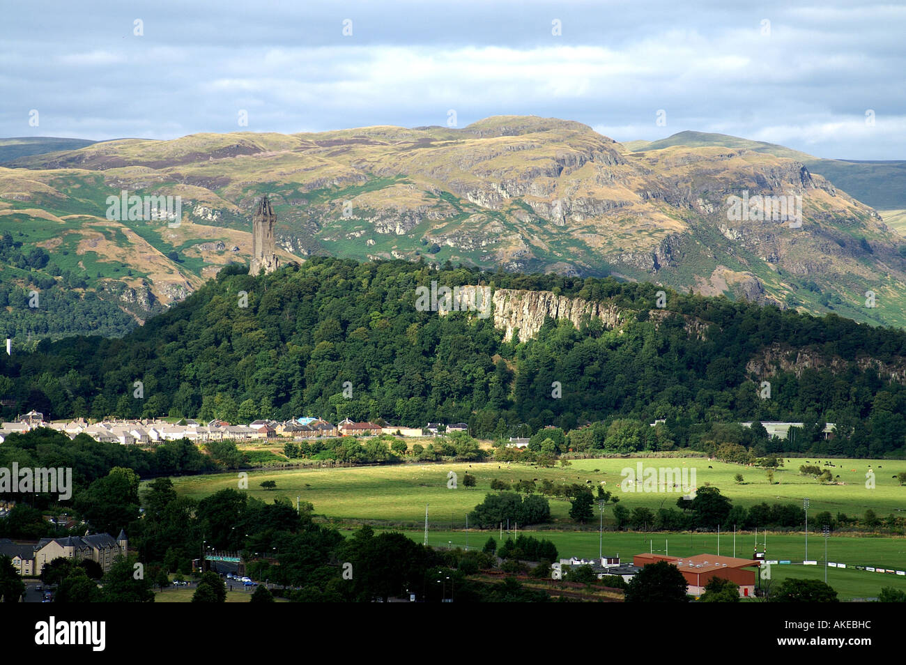 Est vista dal castello di Stirling verso Wallace Monument Foto Stock