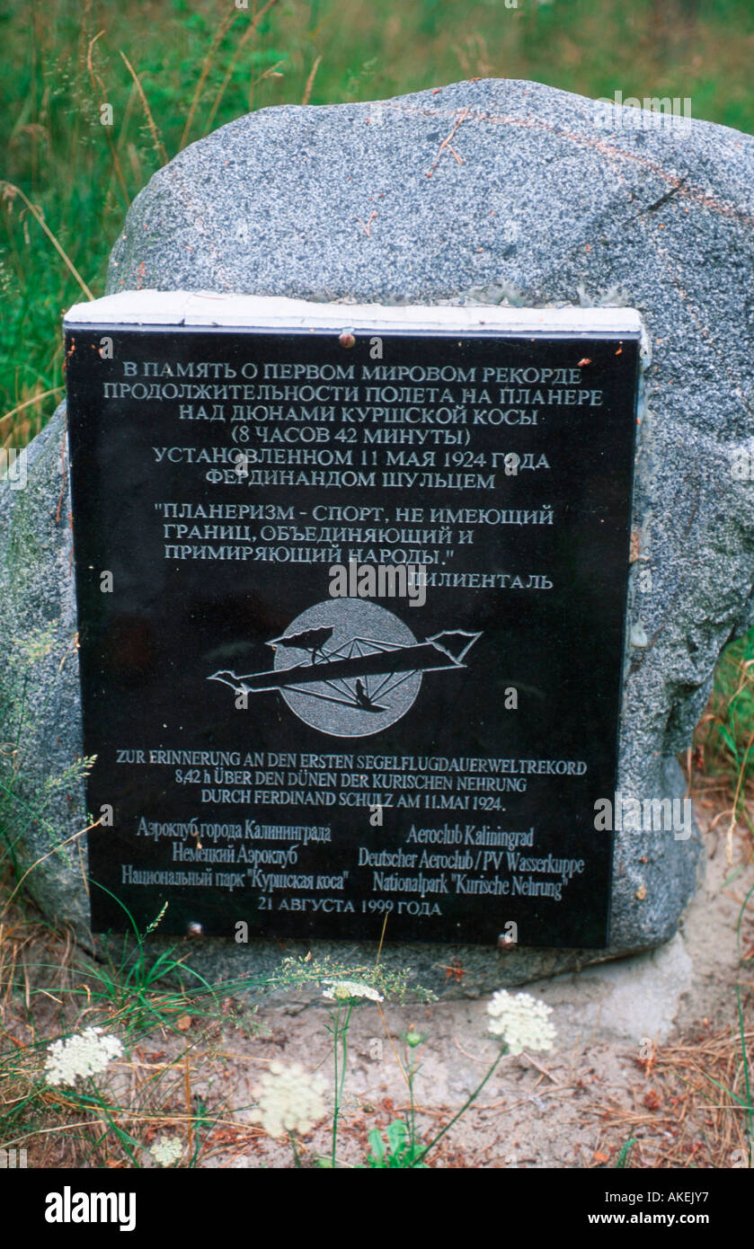 Russland, Kaliningrad (Königsberg), Lesnoje (Sarkau), Denkmal für den ersten Segelflugrekord durch Ferdinand Schulz am 11. Mai 1 Foto Stock