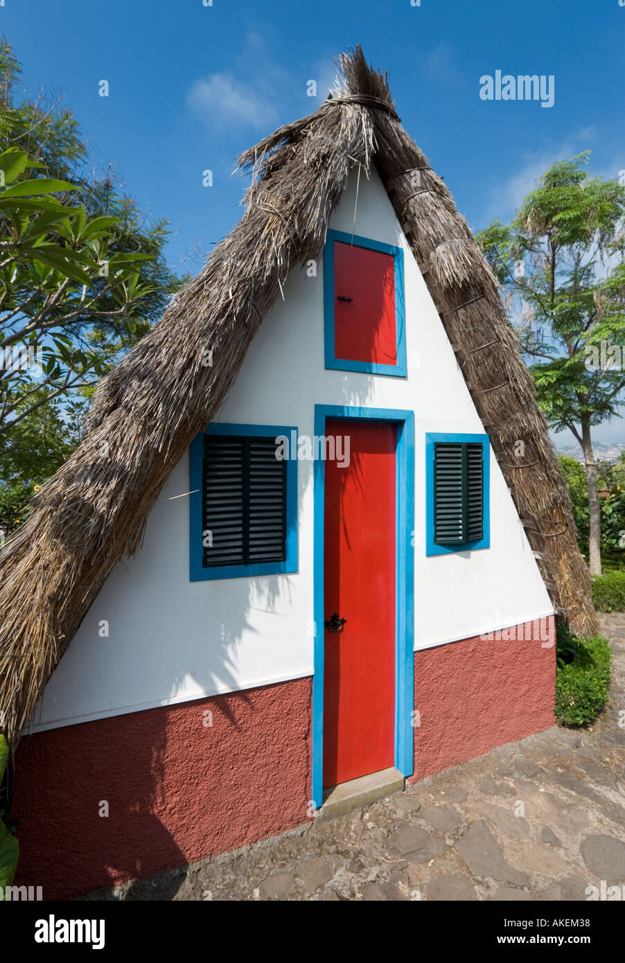 Lo stile di Santana House, Giardini Botanici, Funchal, Madeira, Portogallo Foto Stock
