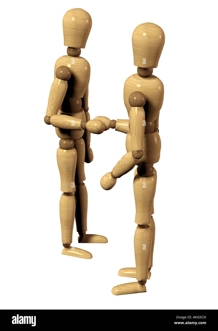 Bambole snodate agitando mani Gliederpuppen beim Handshake Foto Stock