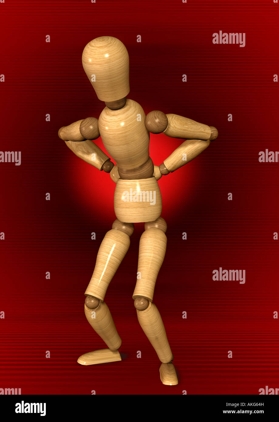 Raccordare la bambola con dolore alla schiena Gliederpuppe mit Rückenschmerzen Foto Stock