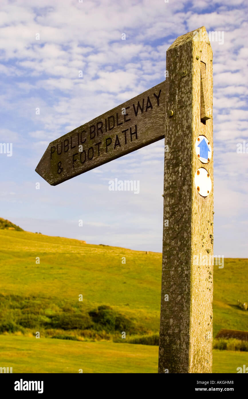 Pubblico segno Bridleway sulla costa sud ovest dell'Inghilterra Foto Stock