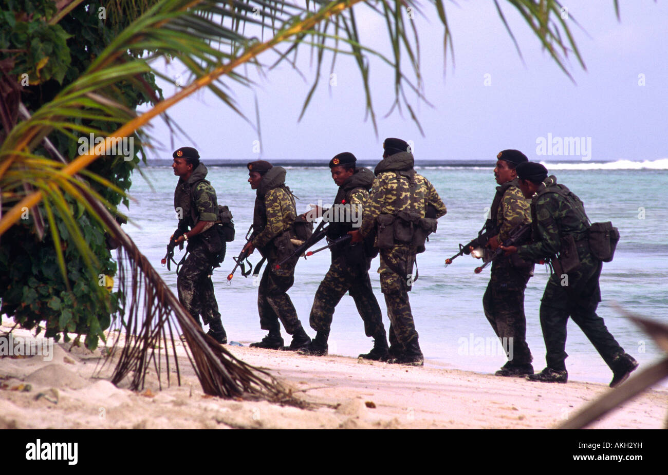 Esercito maldiviano durante l'esercizio in comune con noi le forze speciali. Bodo Huura Isola, North Male Atoll, Maldive. Foto Stock