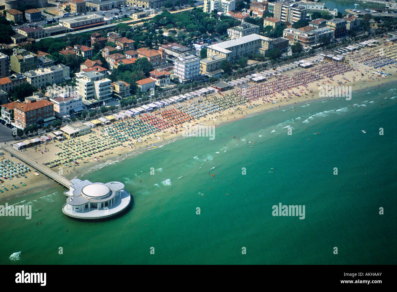Vista aerea, Spiaggia di Velluto, Senigallia, Marche, Italia Foto Stock