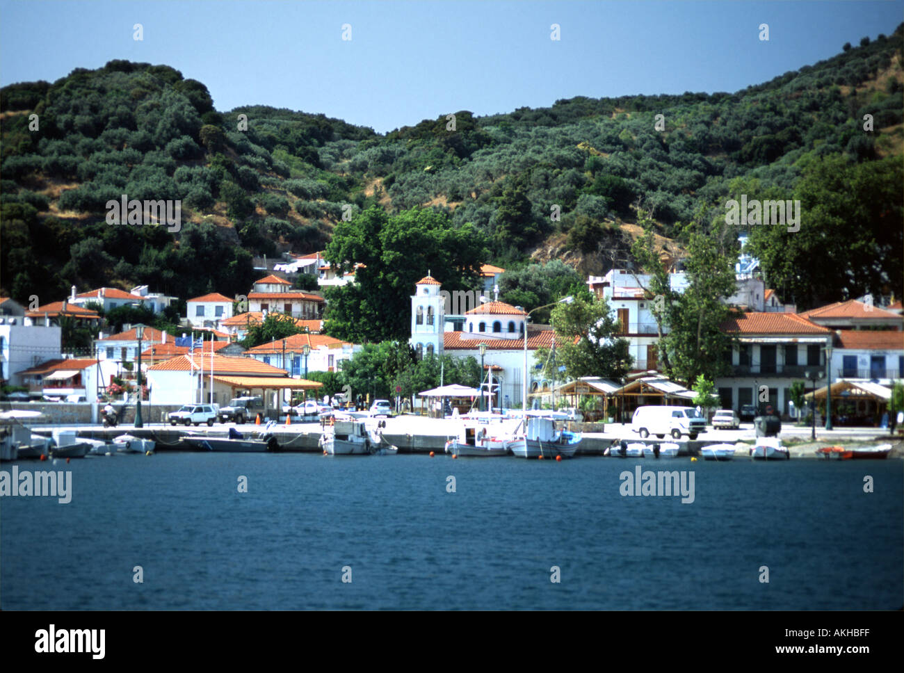 Stafylos Harbour porto greco Sporadi isola di Skopelos Mar Egeo Grecia UE Unione europea EUROPA Foto Stock