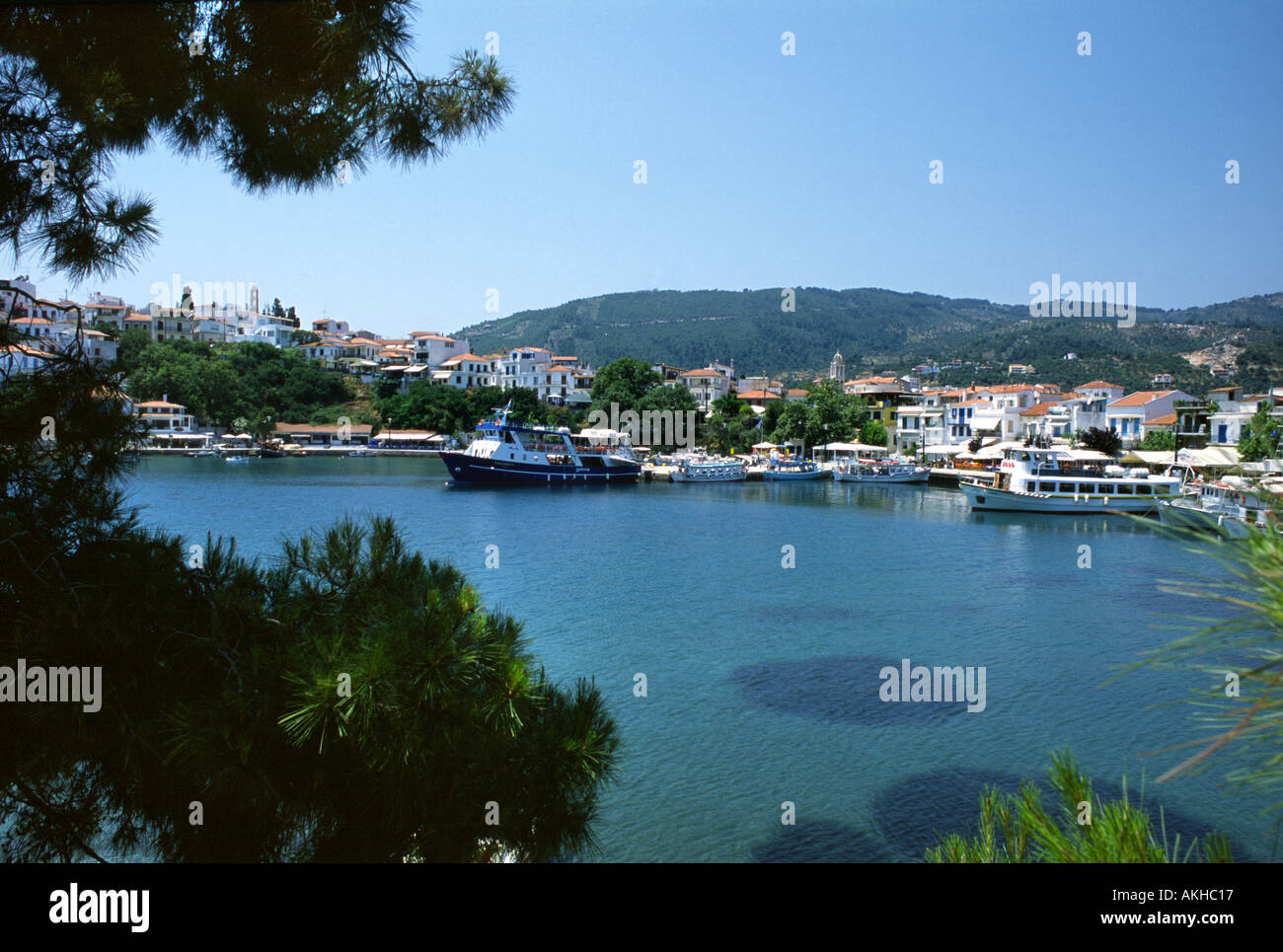 Skiathos Harbour Porto Sporadi isola gruppo Mar Egeo Grecia UE Unione europea EUROPA Foto Stock