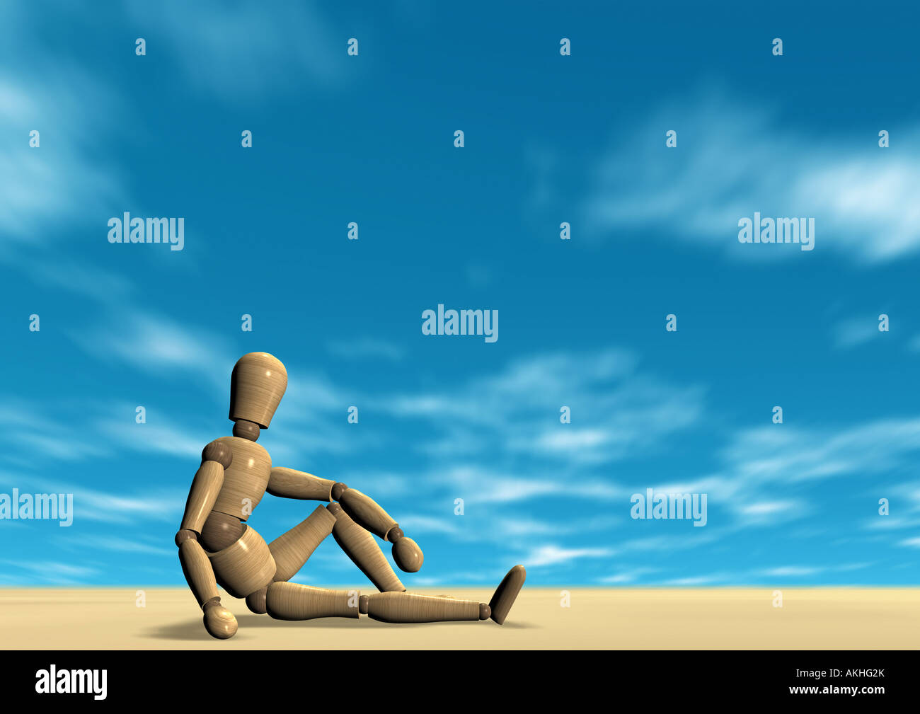Raccordare la bambola rilassante sitzt Gliederpuppe Foto Stock