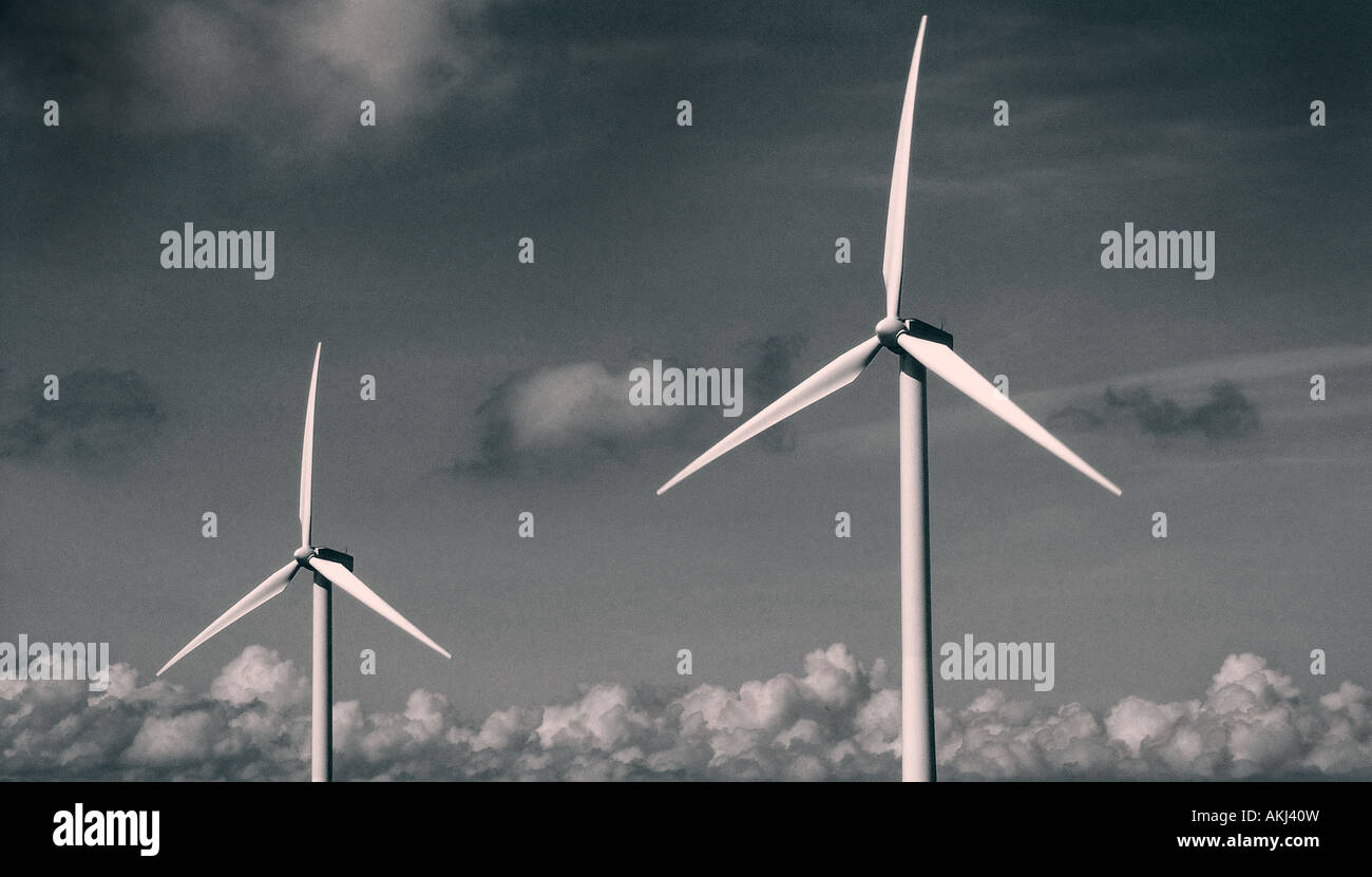 Fonti di energia rinnovabili immagine orizzontale delle turbine eoliche Foto Stock
