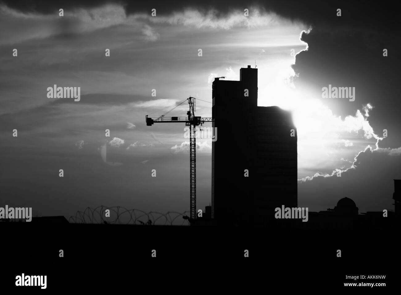 Sunset, CIS edificio, Co-Operative Società di assicurazione, Manchester, Regno Unito Foto Stock