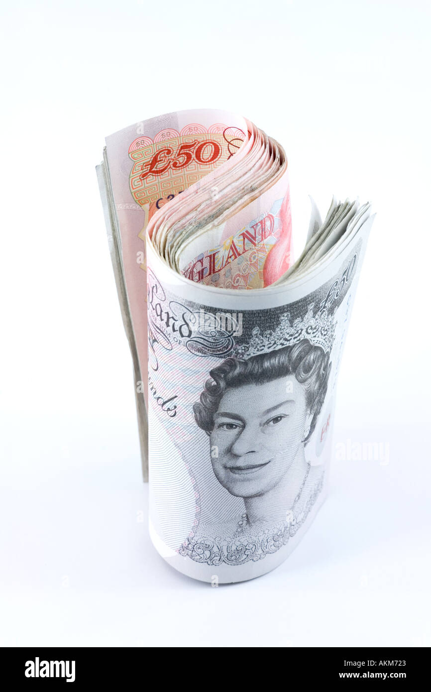 Rotolo di cinquanta pound note Foto Stock