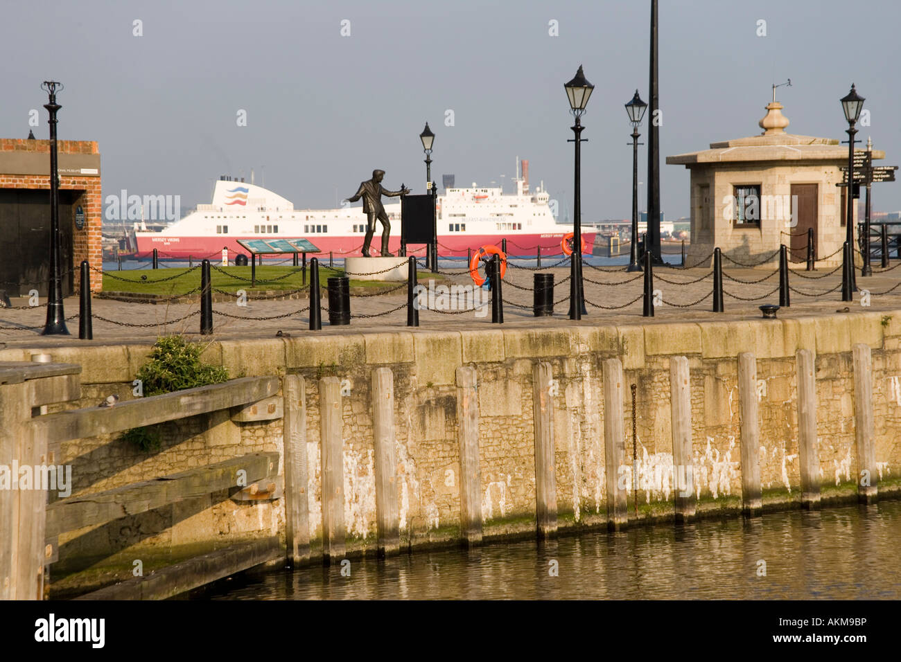 Statua di Billy Fury rock and roll star degli anni Sessanta dall'Albert Dock si affaccia sul fiume Mersey, Liverpool, in Inghilterra Foto Stock