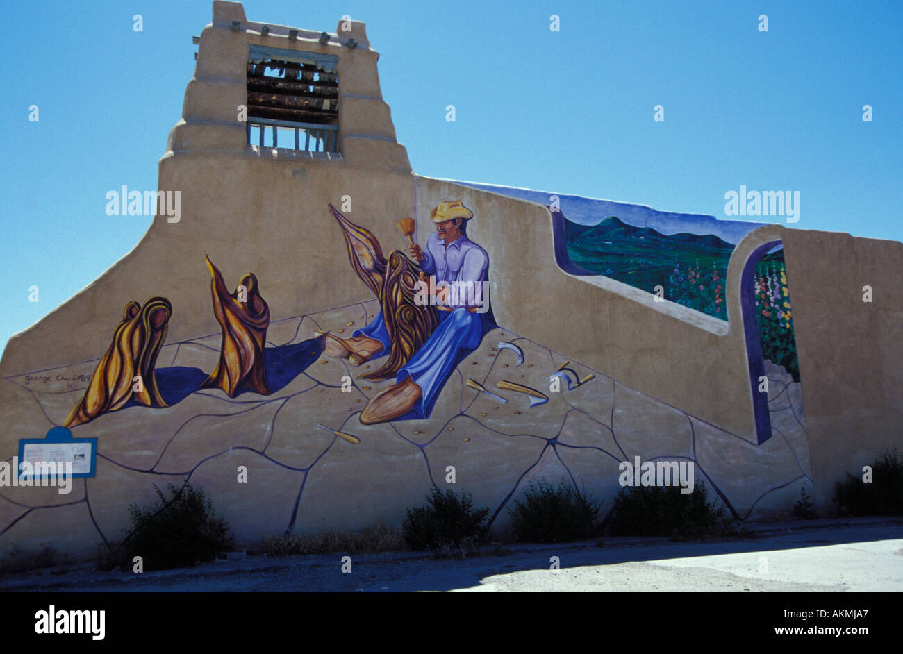 Murale di un intagliatore di legno da George Chacon Taos New Mexico USA Foto Stock