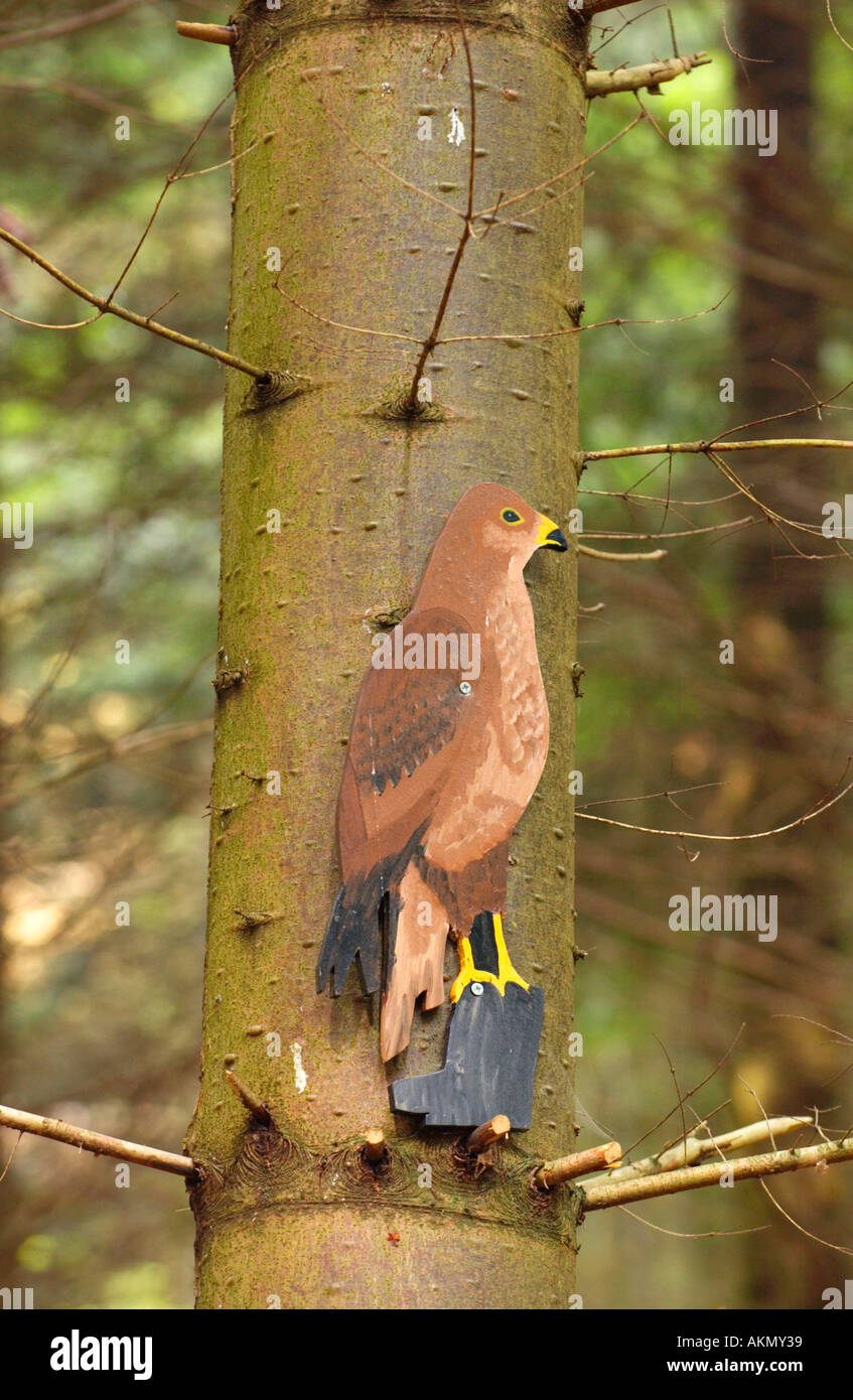 La poiana carving su Ty Gore Literacy il sentiero nel bosco a verso Goytre Wharf Monmouthshire South Wales UK Foto Stock