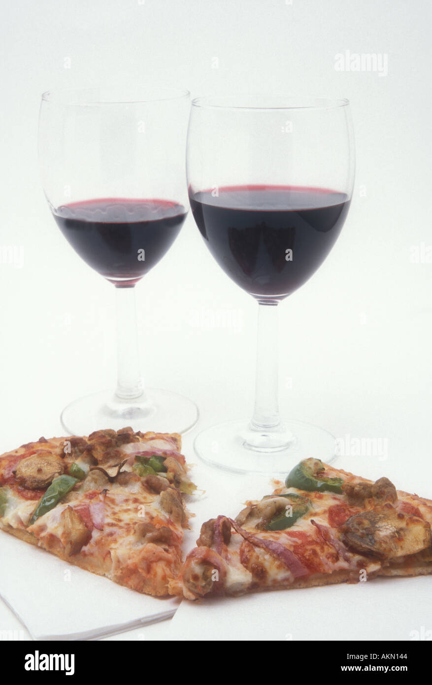 Vino e Pizza Foto Stock