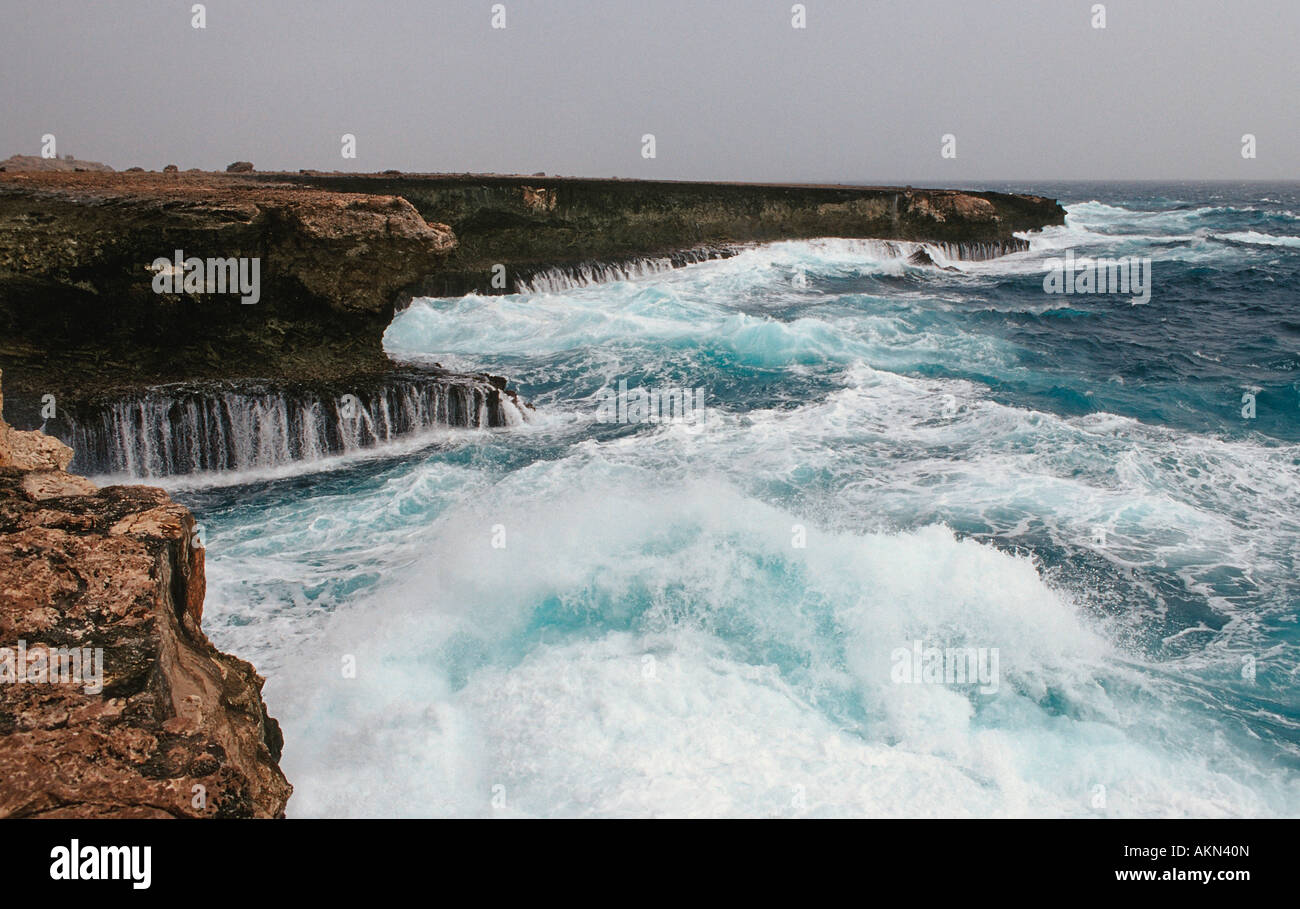 Tempesta sulla costa Antille Olandesi Bonaire Mar dei Caraibi Washington Slagbaai National Park Supladó Foto Stock