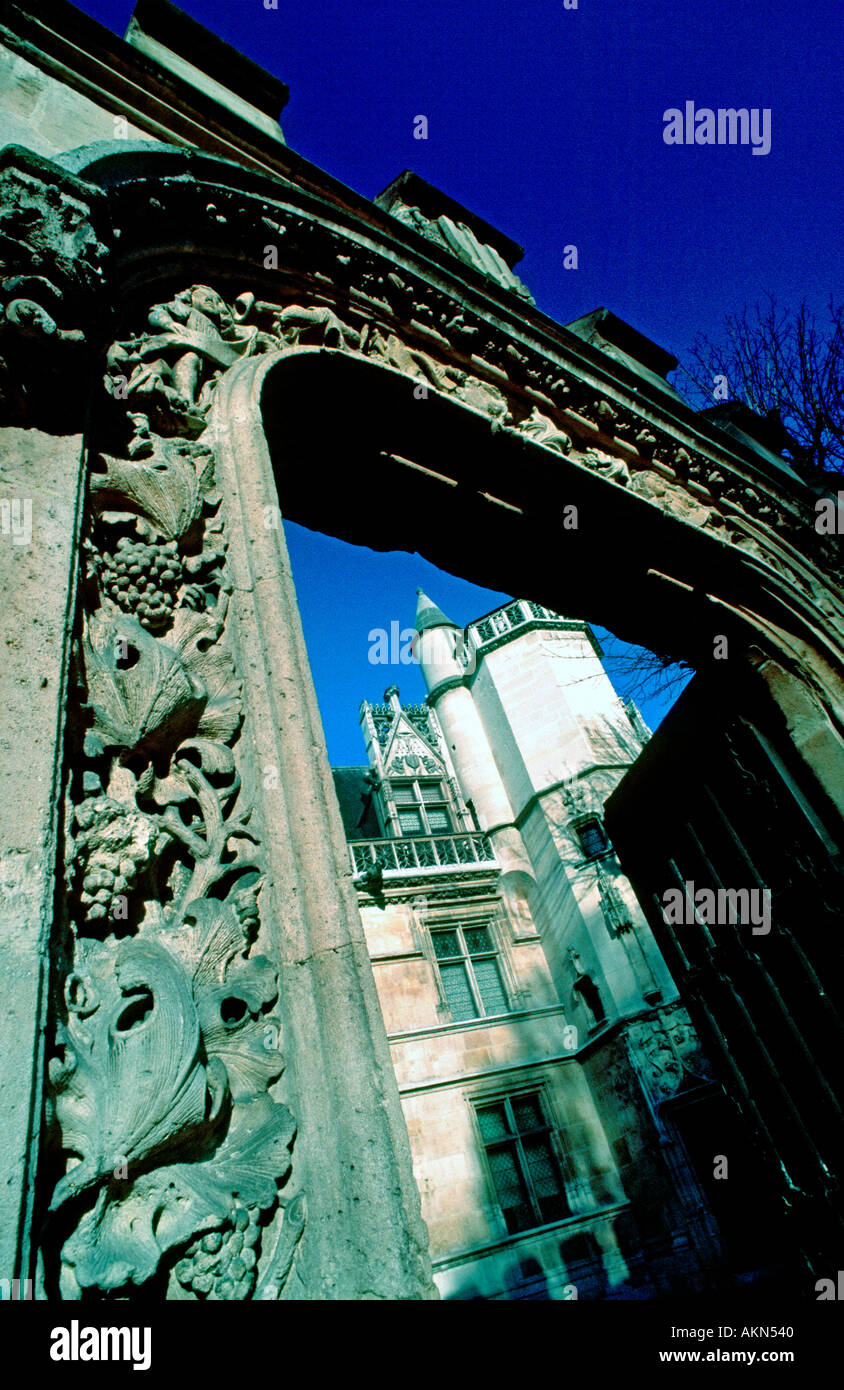 Parigi Francia, angolo basso, vista, "Museo Cluny", "Museo nazionale dell'età Moyen", "Thermes de Cluny » ingresso Musée de Cluny Paris Foto Stock