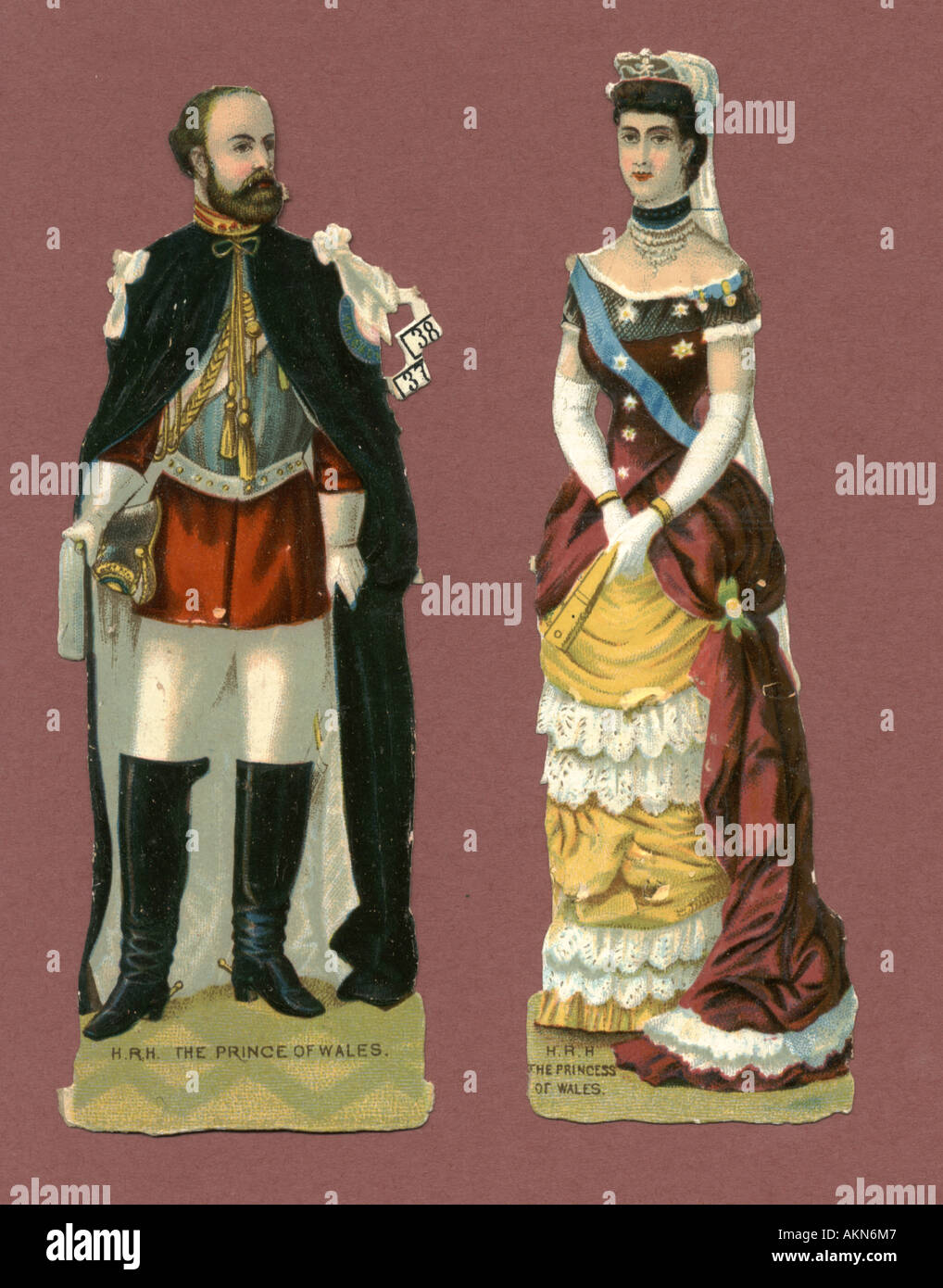 Chromolithographed die tagliare sfridi di principe e principessa di Galles circa 1880 Foto Stock