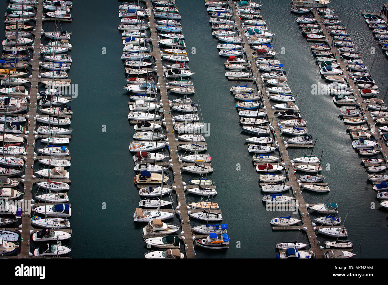 Barche in sosta in un porto turistico, Chicago, Illinois, Stati Uniti d'America Foto Stock