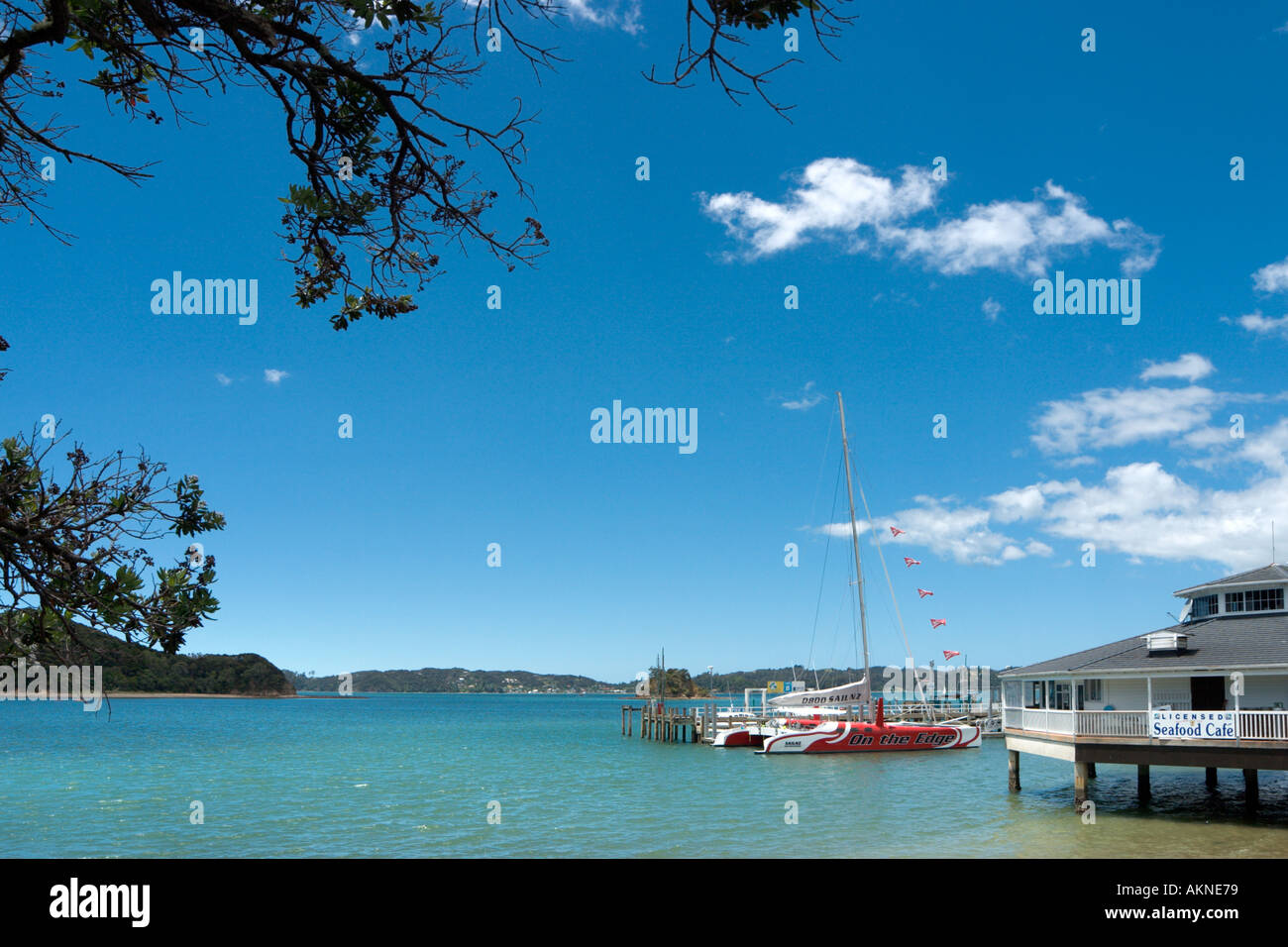 Waterfront a Paihia, Baia delle Isole, Northland e North Island, Nuova Zelanda Foto Stock