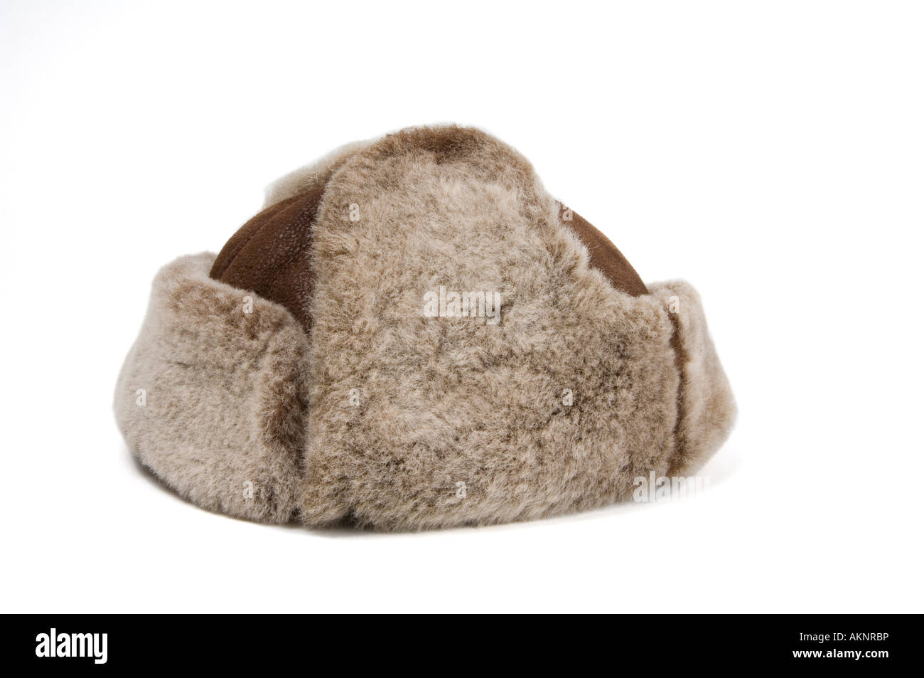 Un uomo di stile russo cappello di pelliccia con paraorecchi Foto Stock