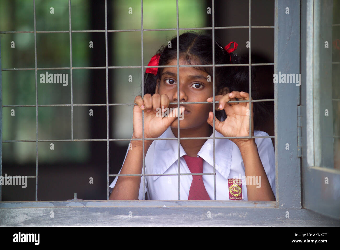 Ragazza a scuola colpite dal maremoto, Hegalla M V Scuola, Sri Lanka, Asia Foto Stock