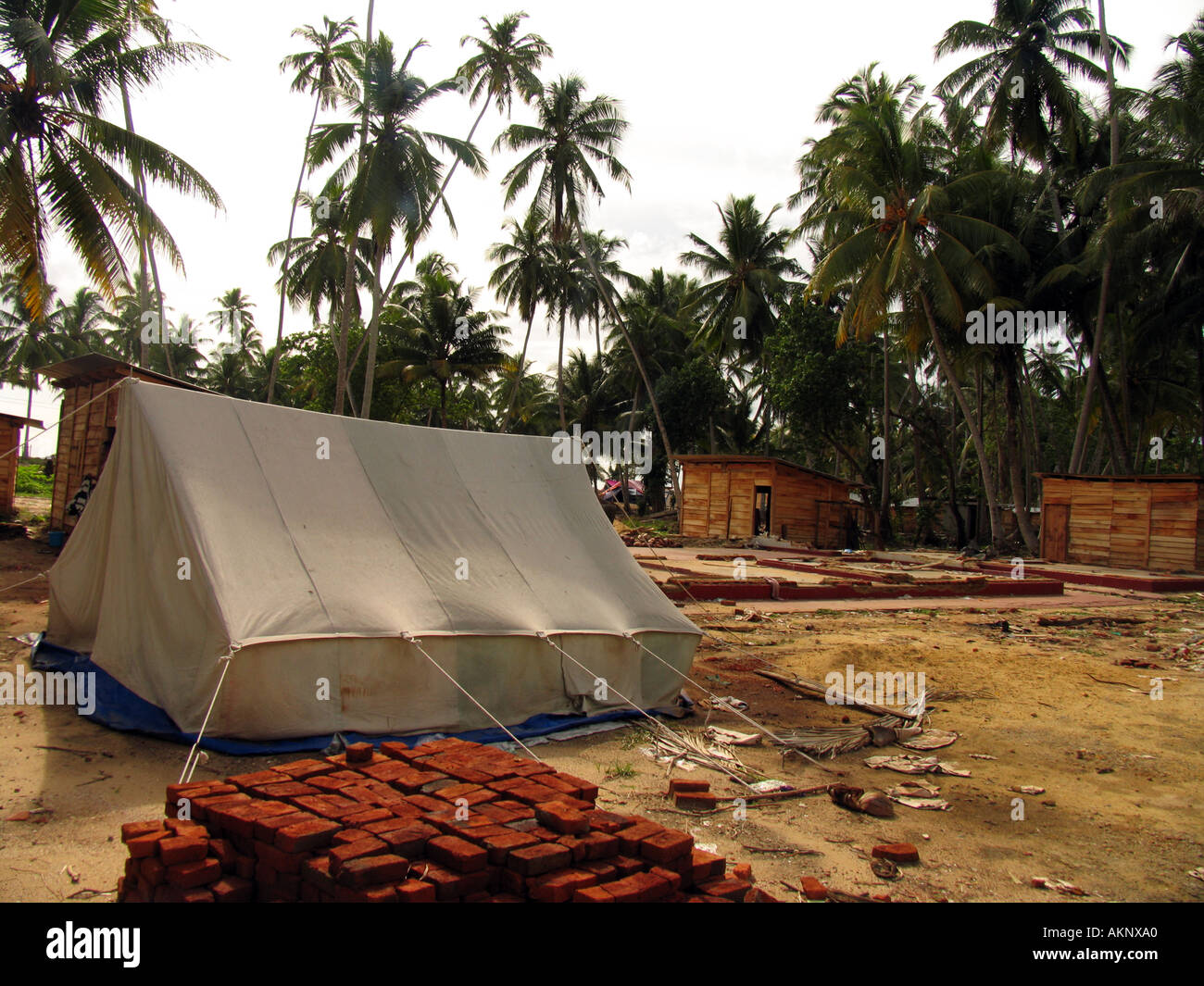 Alloggio temporaneo all indomani dello tsunami, in Sri Lanka, in Asia Foto Stock