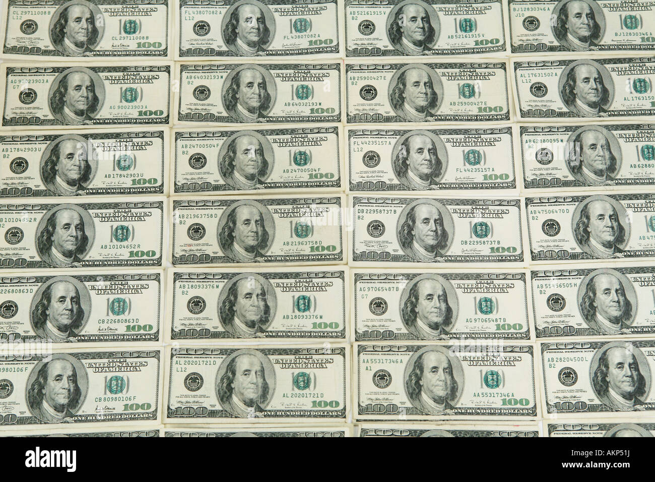 Parete di banconote da cento dollari il denaro americano Foto Stock