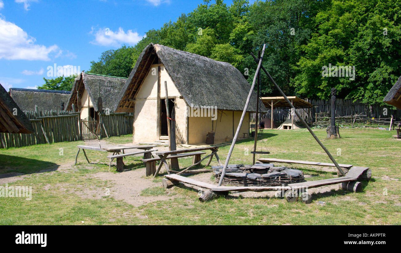 Keltensiedlung Altburg, Fruehgeschichte, Eisenzeit, Freilichtmuseum, Bundenbach, Hahnenbachtal, Hunsrueck, Renania-Palatinato Foto Stock