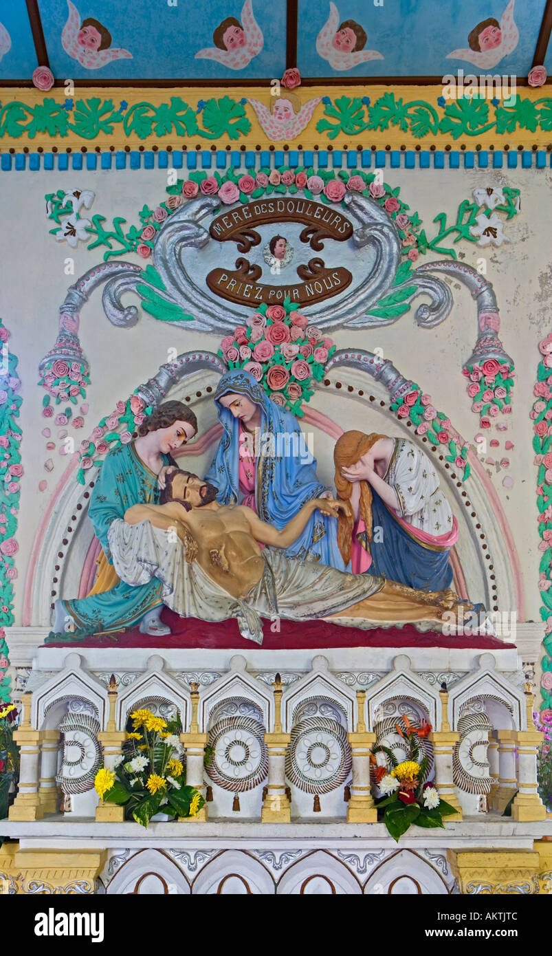 'Mère des Douleurs' pannello al "Chapelle de Sainte-Thérèse' a 'l'Église de Sainte-Anne' vicino a 'Saint Benoît', 'Réunion " Foto Stock