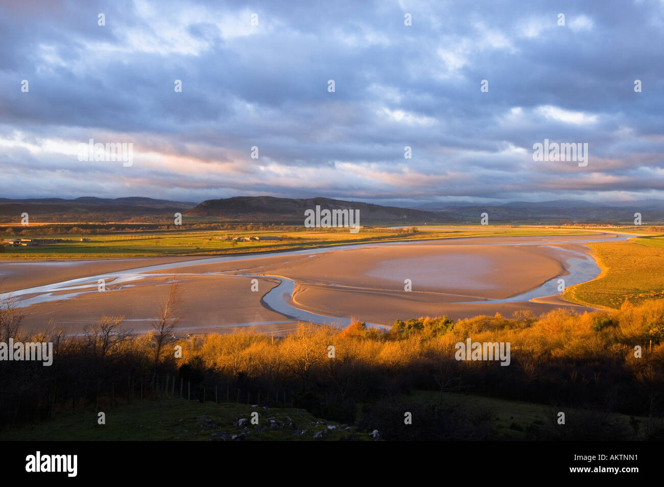 Vista sull'estuario del Kent dalla Banca Haverbrack Cumbria in Arnside Silverdale Area di straordinaria bellezza naturale Foto Stock