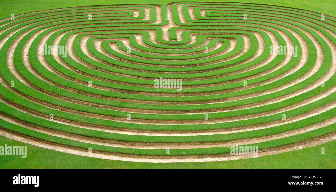 Bel prato verde tagliato in un giardino labirinto Foto Stock