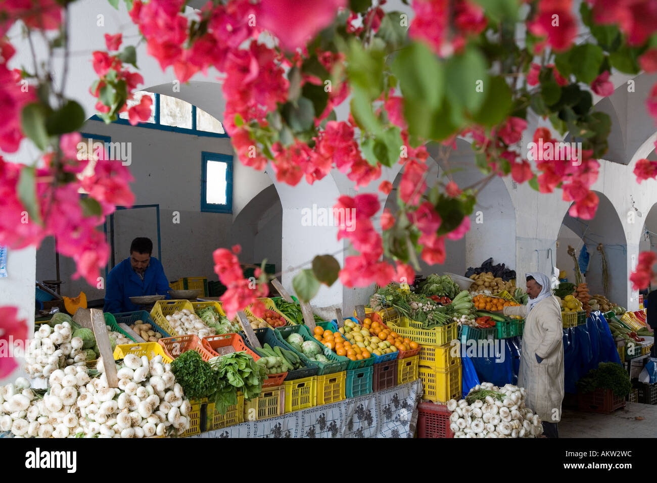 Mercato di frutta e verdura Marche centrale a Houmt Souk Gerba Tunisia Foto Stock