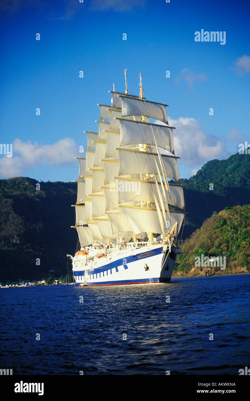 St Lucia, Soufriere, Royal Clipper nave a vela in Soufriere Bay Foto Stock
