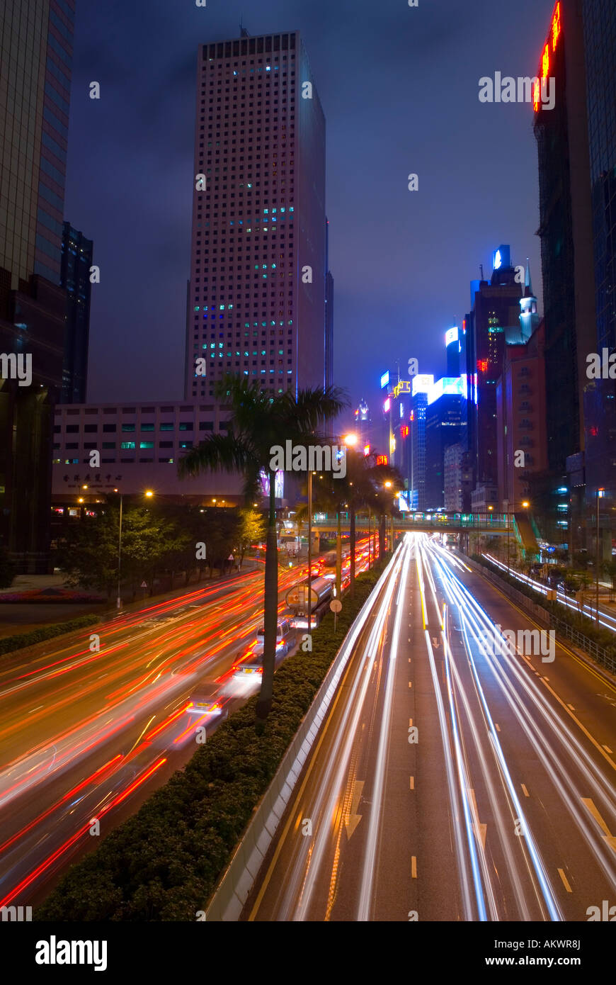 Lockhart Road di notte, Wan Chai Hong Kong Cina Asia Orientale Foto Stock