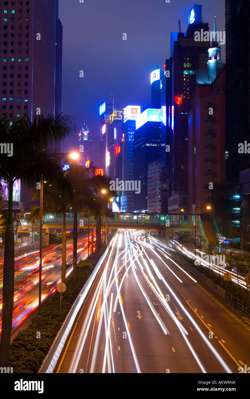 Lockhart Road di notte, Wan Chai Hong Kong Cina Asia Orientale Foto Stock